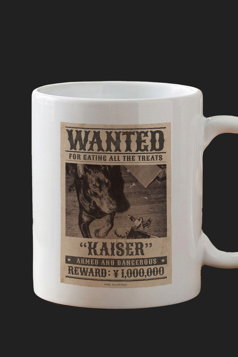 CASE 01 犬（ドーベルマン）WANTEDポスター カスタムマグカップ仕上がり例