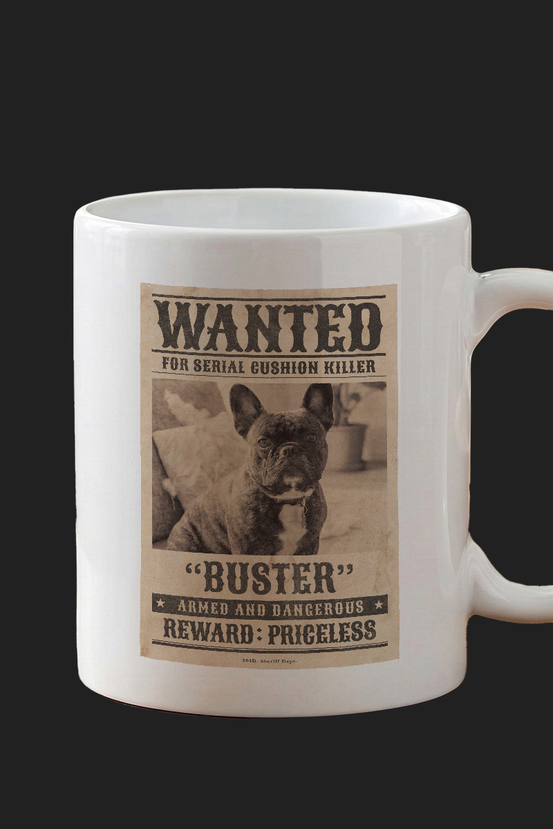 CASE 04 犬（フレンチブルドッグ）WANTEDポスター カスタムマグカップ仕上がり例