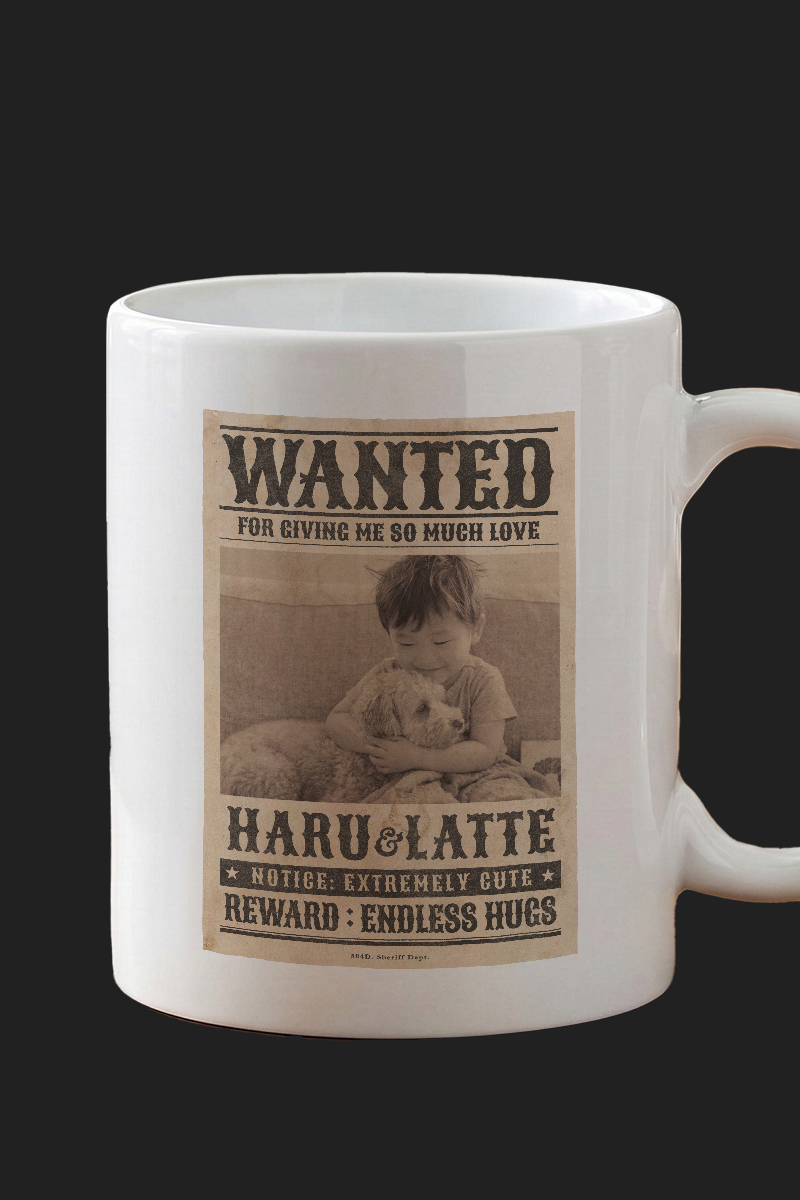 CASE 05 子供・犬 WANTEDポスター カスタムマグカップ仕上がり例